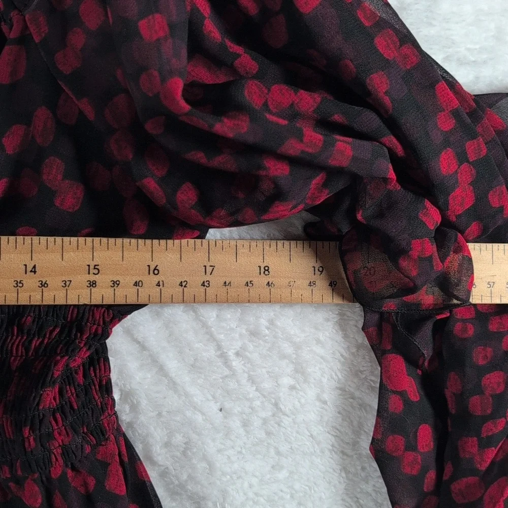 548-Anthropologie Red‎ and Black Off-Shoulder Blouse - Picture 5 of 6